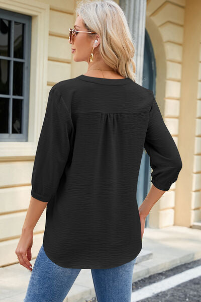 Notched Three-Quarter Sleeve T-Shirt