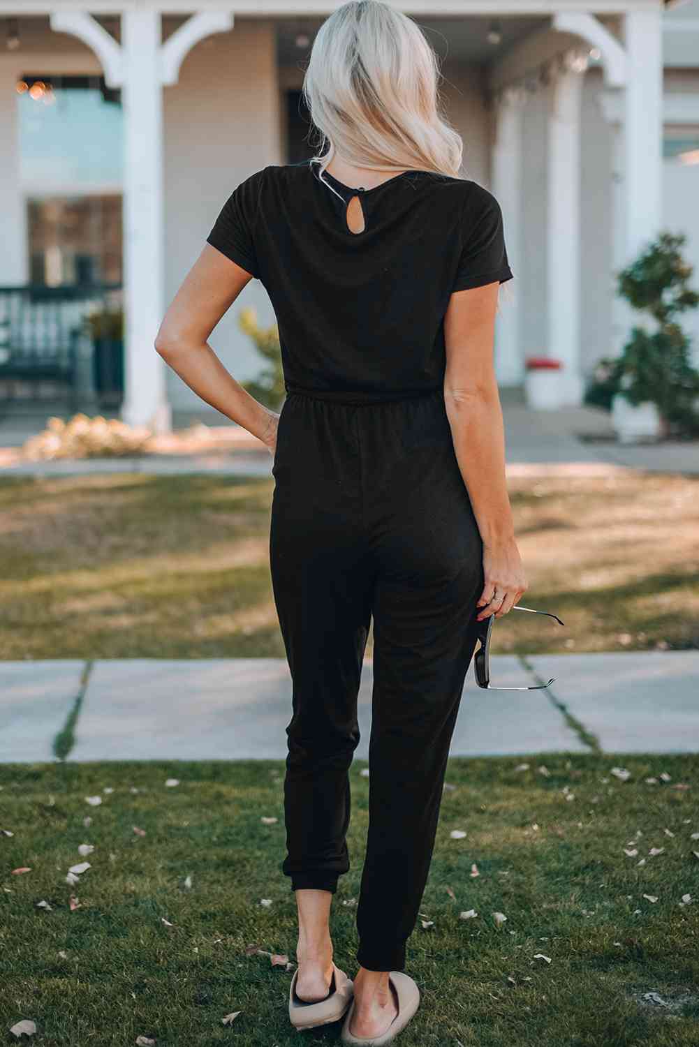 Belted V-Neck Jogger Jumpsuit