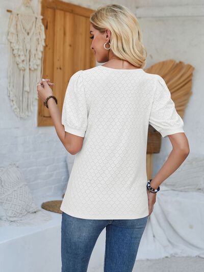 Eyelet Asymmetrical Neck Short Sleeve T-Shirt