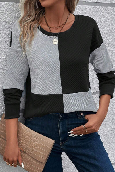 Color Block Round Neck Dropped Shoulder T-Shirt