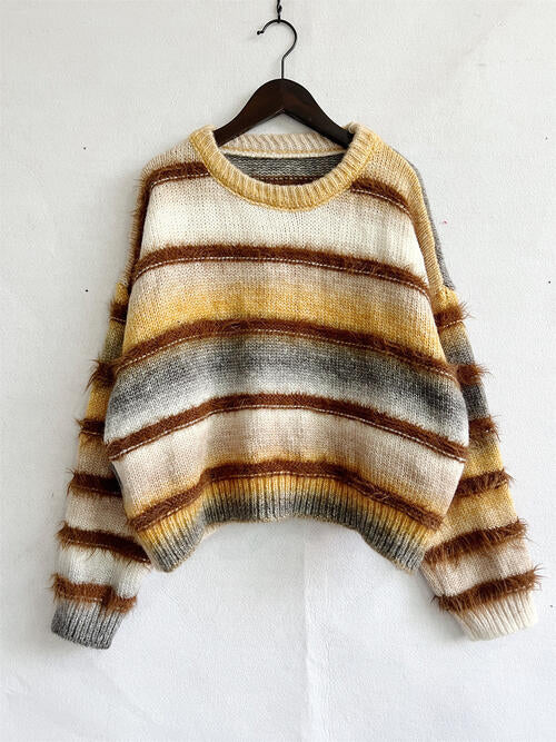 Striped Round Neck Long Sleeve Sweater