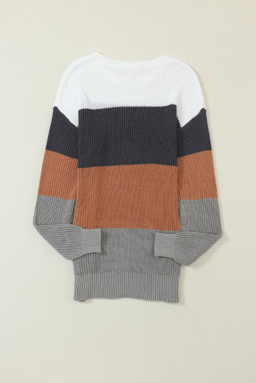 Color Block Round Neck Sweater