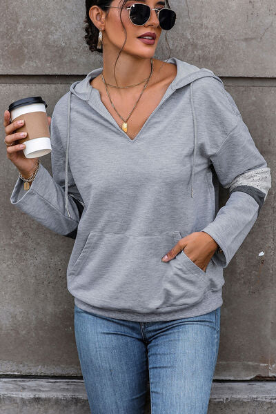 Drawstring Pocketed Dropped Shoulder Hoodie