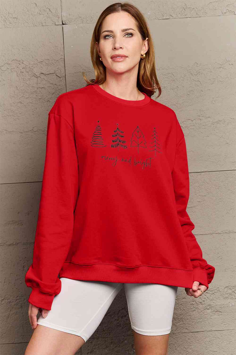 Simply Love Full Size MERRY AND BRIGHT Graphic Sweatshirt