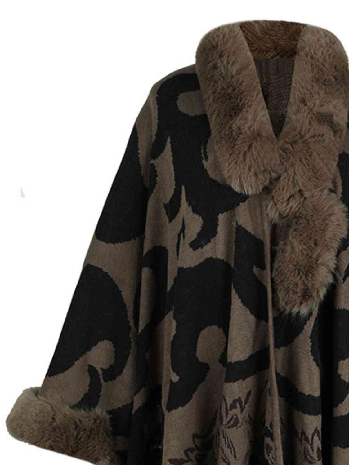 Faux Fur Trim Poncho