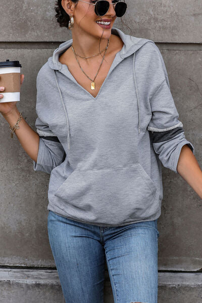 Drawstring Pocketed Dropped Shoulder Hoodie